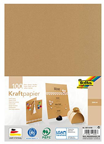 folia 691/4/98 - Kraftpapier natur, 120 g/m², DIN A4, 100 Blatt, zum individuellen Basteln und Gestalten von Grußkarten, Einladungen, Tischkarten, uvm.