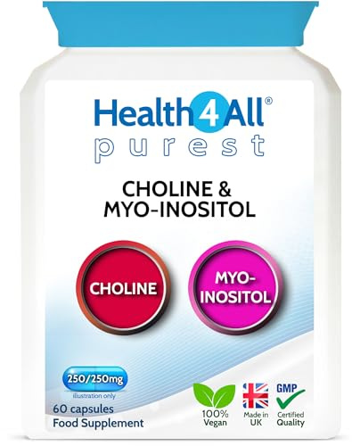 Choline & Inositol 500mg 60 Capsules, 250mg Myo Inositol Vegan Supplement for Brain Health, Mood, Memory, Liver Function & Metabolism - Made in UK by Health4All