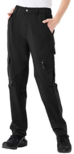 YSENTO Womens Hiking Trousers Lightweight Walking Quick Dry Outdoor Stretch Camping Cargo Trousers(Black,M)