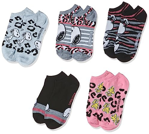 Peanuts Damen Snoopy 5 Pack No Show Lässige Socken, Tierdruck, Mehrfarbig, 42-44.5 EU (5er Pack)