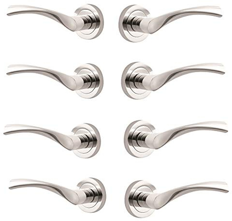 Designer Levers Marvel Lever on Rose Door Handle, Polished Chrome, 4 Pairs | For interior doors; fixings included; contemporary design- polished chrome; aluminium construction.