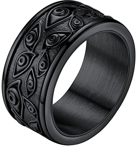 FaithHeart Joyería Rotativa Anti-estrés Anillos Ojo de Providencia Acero Inoxidable 316L Anillo Negro Hip Hop Talla 11 Aojo Evil Eye Anillos Punk para Aniversario