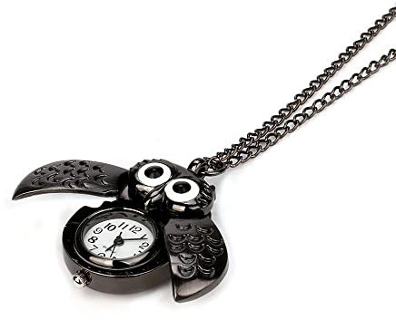 Uhren Herren Taschenuhr Eulenmuster Vintage Uhr mit Kette für Männer und Frauen Analog Quarz Stahl Herrenuhr Römische Ziffern Skala Mechanische Zarte Bewegung Zifferblat Edelstahl Kettenuhr