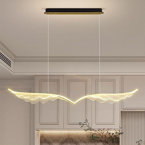 Bellastein Pendelleuchte LED Hängelampe Gold, Moderne 54W Esstischla Deckenleuchte mit Fernbedienung, Höhenverstellbar Hängeleuchte, Geeignet für Wohnzimmer, Küche und Büro L120CM
