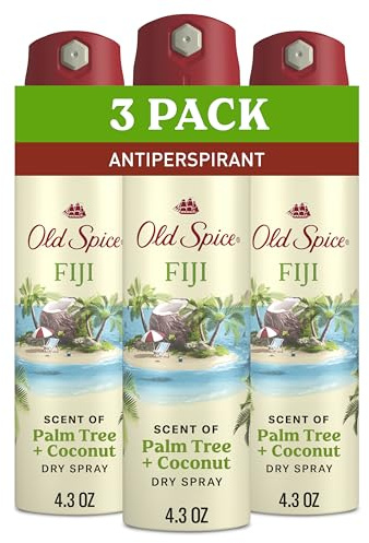 Old Spice Dry Spray Antiperspirant Deodorant for Men, 24/7 Freshness, 24/7 Sweat & Odor Protection, Gentle on Skin with Skin Conditioners, Fiji with Palm Tree + Coconut, 4.3 oz (Pack of 3)
