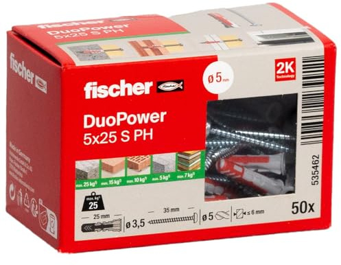 Fischer - Tasselli - Confezione da 50 tasselli universali Duopower Ø6 x 30 mm + viti a testa tonda Ø4,5 x 40 mm - Fischer