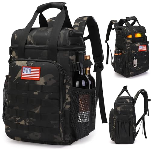 Tactical Backpack Cooler,Lunch Backpacks for Men Work with Handle，Soft Cooler Backpack Insulated Waterproof Leak Proof，Heavy Ice Chest Backpacks for Hiking Camping(Black Camo)
