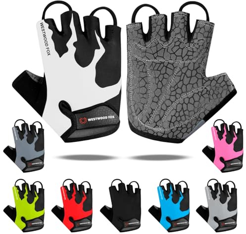 WESTWOOD FOX Gants de Cyclisme Demi-Doigt Unisexe avec poignées rembourrées, Paume pour vélo, été, équitation, VTT, Gants de vélo pour Hommes et Femmes, antidérapants, Courts, pour vélo de Montagne,