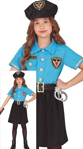 FIESTAS GUIRCA Disfraz de Policía Elegante para Niña - Uniforme de Policía Azul Claro con Vestido y Gorro de Policía - Disfraces para Niñas - Niñas de 10 a 12 Años
