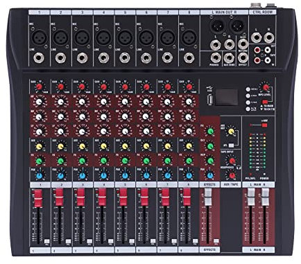 Audio Mixer 8-Kanal-Mikrofoneingang Drei-Band-Equalizer Bluetooth USB 48V Phantomspeisung