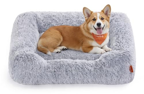 Feandrea Hundebett, Hundekissen, 91 x 68 x 18 cm, Hundekorb, weiche Polsterung, Hundesofa, erhöhte Ränder, Bezug abnehmbar und maschinenwaschbar, rutschfest, Ombré-Grau PGW272G01