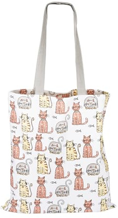 SPOTTED DOG GIFT COMPANY Canvas Tote Väska för kvinnor, Återanvändbar Shoppingväska, Tjockt Bomullstyg Livsmedelsväska med långa handtag, Vikbar med kattdesign, gåvor för kattälskares 38 x 42cm