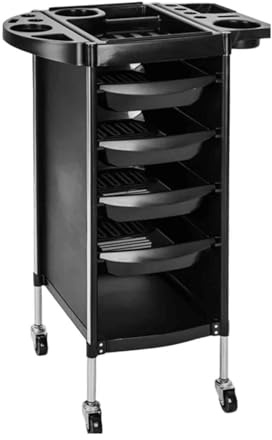 CROWNSHOP Hairdresser Trolley Salon Hairdressing Trolley with 4 Drawers Beauty Storage Cart Side Tray Hair Dryer Holder on Wheels Spa Barber Tool