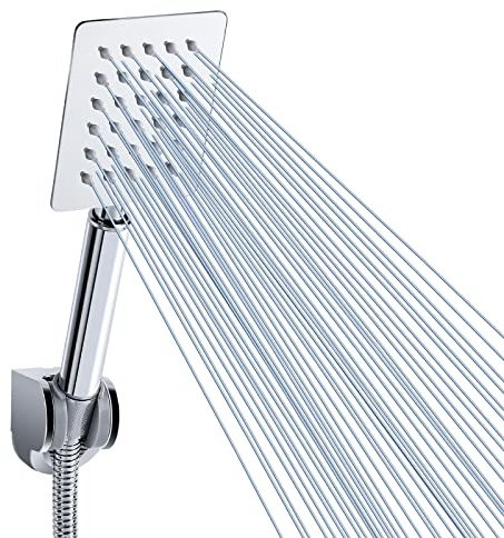 Soffione Doccia Portatile Interamente in Metallo, Soffioni Doccia ad Alta Pressione Voolan, Soffione Doccia Manuale Nickel Spazzolato con Nastro in Teflon. Quadrato