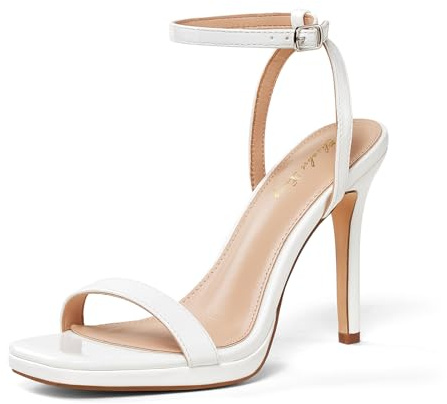 Zhabtuc Elegant Women's High Heel Open Toe Sandals with Adjustable Ankle Strap, 4.3-inch Heel Height, White, 8.5 UK