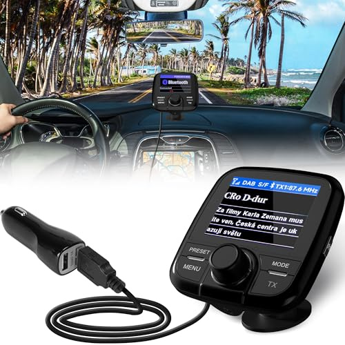 Tin-Nik DAB-389N DAB Adapter für Autoradio, FM-Transmitter für DAB+ Sender und Bluetooth-Verbindung vom Smartphone zum UKW-Radio, Bluetooth- Freisprechen und Musik