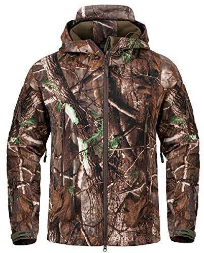 CARWORNIC Men's Softshell Military Tactical Jacket Hunting Clothing for Men | Outdoor, Water Resistant, Windproof, Camo, Fleece, Tree Camouflage, Hooded Tactical Military Army Training Hiking Jackets