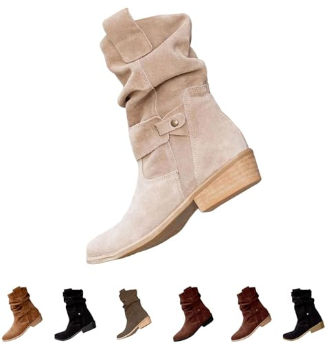 HOOUDO Stivali Donna, Stivali Texani Donna Cowboy Western Scarpe da Punta Camperos Etnici Stivaletti Equitazione Invernali