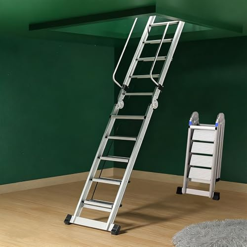 Escalier Escamotable Escabeau Droit Pliable pour Grenier, 220 240 270 300 320 cm de Long, pour Sortie de Grenier, Sous-sol, Garage, Escalier de Secours(7 Step-225cm (7.4ft))
