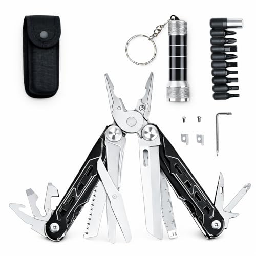 Título: XEEMKAR||Alicates Multiusos Pro 16 en 1 – Multiherramienta de Acero Inoxidable con Linterna Llavero Incluido – Herramienta Multiusos para Camping, Bricolaje y Supervivencia (Negro)