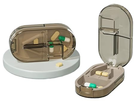 ARYIMYDP 1 Tagliapillole 3-in-1 con Funzione di Taglio e Conservazione, Scomparto Integrato per Svuotamento Facile, Pratico Divisore di Pillole per Uso Quotidiano, Design Igienico e Pulizia Facile