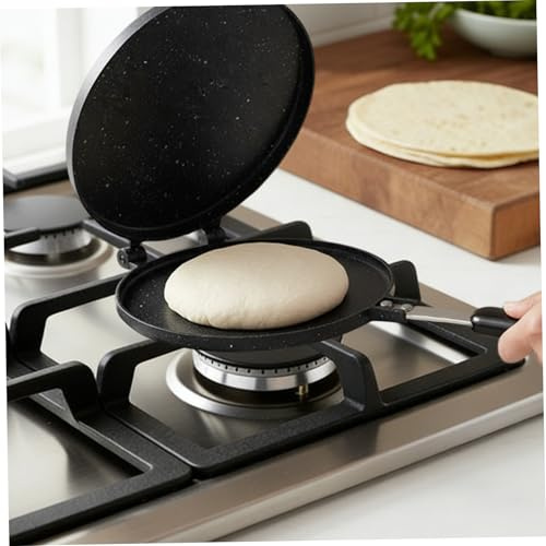 Prensa para masa de pizza Prensa para tortillas de doble cara antiadherente de 8 pulgadas con mango Máquina para hacer tortillas para pan plano, pizza, roti, taco, empanada, decoraciones de invierno