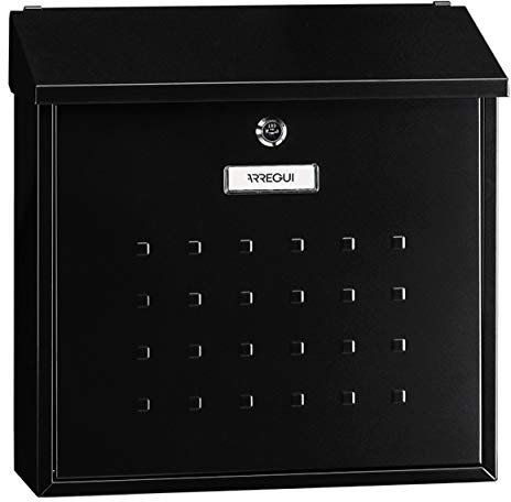 ARREGUI Premium Maxi E5614 Buzón Exterior de Acero, Tamaño L (Revistas, Sobres C4), Gran Capacidad, Buzón de Correo Individual, Buzón de Pared Grande, Antilluvia, Fácil de Instalar, Negro