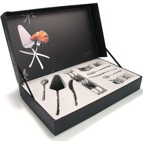 Juego de Cubiertos de Desayuno y Brunch (21 Piezas), Acero Inoxidable, Set con Tenedores, Cuchillos, Cucharas, Pala para Tartas, Cuchillo de Untar y Cuchara de Azúcar, ConEstuche Regalo