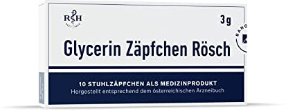 Glycerin Zäpfchen Rösch | 3g (10 Zäpfchen) | für eine natürliche Stuhlregulierung | wirkt sanft abführend und schont die Darmflora | für Erwachsene (ab 18 Jahren) in hartnäckigen Fällen