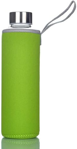 Trinkflasche aus Glas 550ml (Grün) Auslaufsichere Glasflasche aus Borosilikatglas, BPA-frei, kohlensäuregeeignet & spülmaschinenfest, mit Schutzhülle, für heiße & kalte Getränke, Edelstahl Deckel