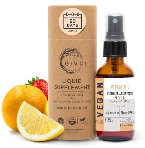 GIVOL Vitamin C Spray: Daily Absorption Liquid Extract with Lemon, Orange, Strawberry, Rich in Ascorbic Acid, 2oz (60ml) 60 Day Supply