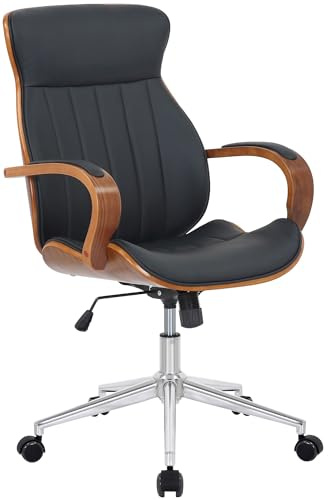 CLP Bürostuhl ergonomisch Melilla, Höhenverstellbar und Drehbar, mit kippbarer Rückenlehne und Armlehnen aus Kunstleder, Schreibtischstuhl, Farbe:walnuss/schwarz