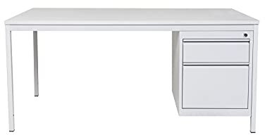 furni24 Schreibtisch mit 2 Schubladen, rechteckiger Schreibtisch mit Metalluntergestell Höhenausgleichsniveauschrauben, Schreibtisch fürs Heim und Büro, Computertisch, grau 160x80x75 cm