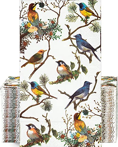 100PCS Guest Towels Disposable 3 Ply Paper Hand Napkins for Bathroom Spring Bird Napkins Everyday Decorative for Dinner Wedding Tea Party Table Anniversary Bridal Powder Room