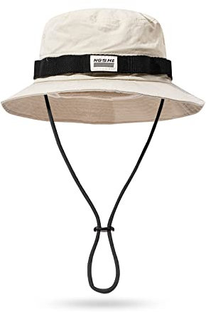 CLAPE Cowboy Stil Fischerhut Herren Outdoor Boonie Buschhut Verstellbar Sommer Sonnenschutzhut mit Breiter Krempe Schlapphut aus Baumwolle Beige DFH01