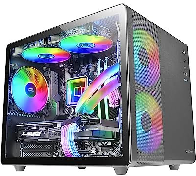 Mars Gaming MC-400 Schwarz, Kompaktes Micro-ATX-Gaming-Gehäuse, Volles Seitenfenster Gehärtetem Glas, 3X 120mm FRGB-Lüfter, Volles Mesh-Seitenteil
