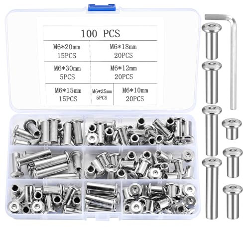 Lot de 100 écrous à douille M6, écrous à six pans creux, pour connecter des meubles, des canapés, en acier nickelé (M6)