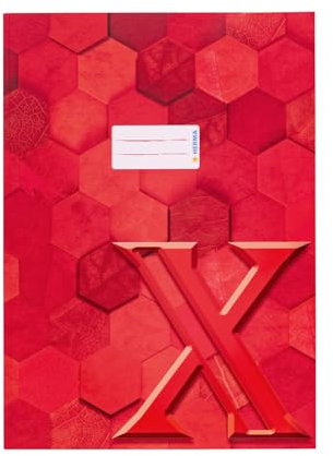 HERMA 20083 Heftumschlag A4 Karton Rot, veredelte Hefthülle mit Beschriftungsfeld aus stabilem & extra starkem Papier, Heftschoner mit Hexagon Muster Motiv für Schulhefte, farbig