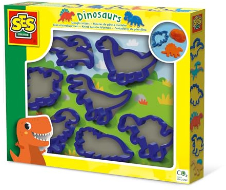 Ses Creative 00887 - Moules de pâte à Modeler - Dinosaures, 7 Coupe-pâte en Forme de Dino, réutilisable, idéal pour Les Jeunes Enfants