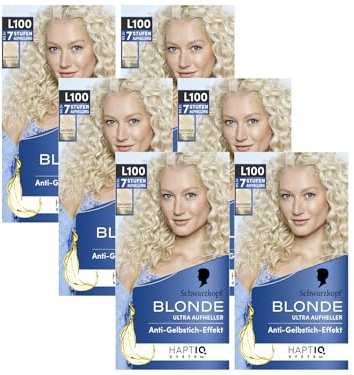 Schwarzkopf Blonde Aufheller L100 Eisblond (6x 175 ml), Haarfärbemittel für Öl-aktiviertes Haare Aufhellen mit HaptIQ System, für bis zu 7 Stufen ohne Gelbstich
