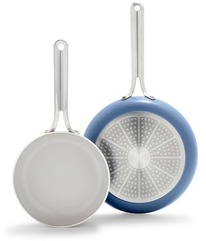 GreenPan Nova 8” & 10” 2 Piece Frying Pan Skillet Set, Oprah’s Favorite Things 2024, Induction Suitable PFAS-Free Nontoxic Ceramic Nonstick, Dishwasher & Oven Safe, Quick Even Heating, Ocean