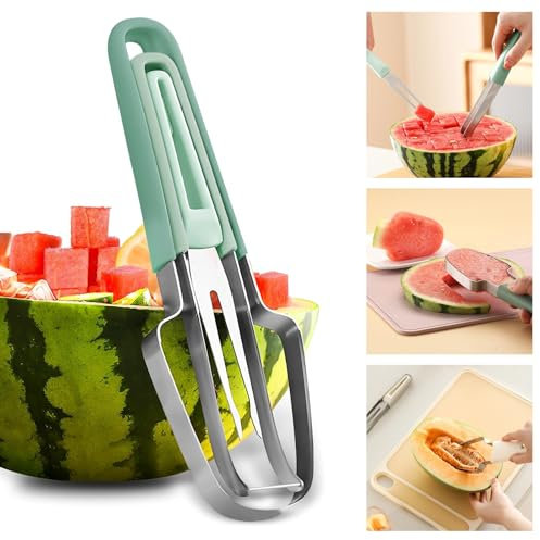 Coltello Per Anguria 3 in 1, Taglia Anguria in Acciaio inox Ultimo Modello, Affetta Anguria, Coltello Per Tagliare Anguria, Anguria, Melone, Papaia, Coltello Per Frutta di Drago. (Verde)