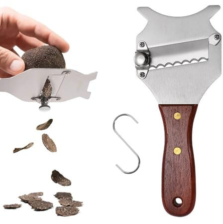 Trüffelrasierer aus Edelstahl, Edelstahl Verstellbarer Gourmethobel, Edelstahl-Trüffelschneider, Trüffelschneider mit Holzgriff, mit Verstellbarer Klinge und Holzgriff für Trüffel, Käse, Pilze