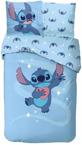 arlis Juego de ropa de cama de Lilo & Stitch para niños, funda de edredón reversible 140x200 cm, funda de almohada 63x63 cm, 100% algodón (Juego de cama Lilo & Stitch, 140 x 200 cm)