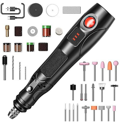 SUQ Mini Gravierstift, 3 Gang Drehzahlregelung, 138 Verbrauchsmaterial, Kabellos USB Wiederaufladierbar Gravur Werkzeug, Elektrische Gravierstift, Gravierwerkzeugsatz, für Metall, Glas, Kunststoff