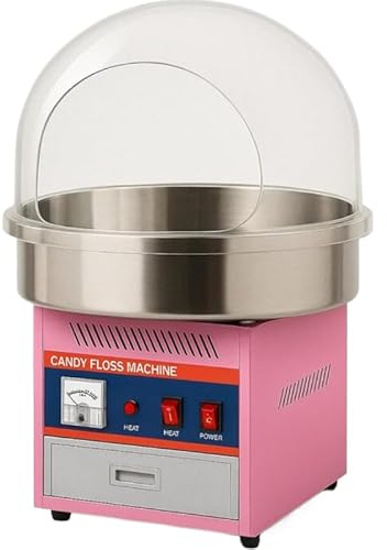 Machine à Barbe à Papa Professionnelle avec Bulle de Protection – 1,8 kg/h, Acier Inox, Cuve 50 cm – Thermostat Réglable – Idéale Événements, Fêtes, Kermesses