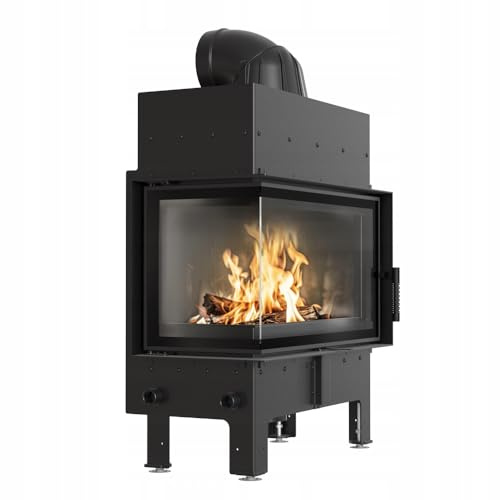 KRATKI Inserto per camino in acciaio 10 kW Ø 200 Floki angolo sinistro camino con TERMOTEC, BImSchV Livello 2 & Ecodesign – Classe energetica A+, nero