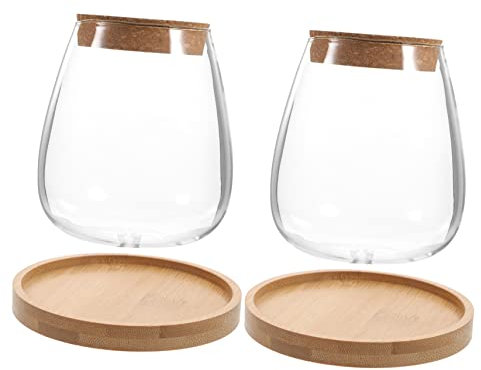 Toddmomy in Vetro Con in Legno e Vassoio in Bambù Trasparente Per Piante Contenitore Per Micro Paesaggistica