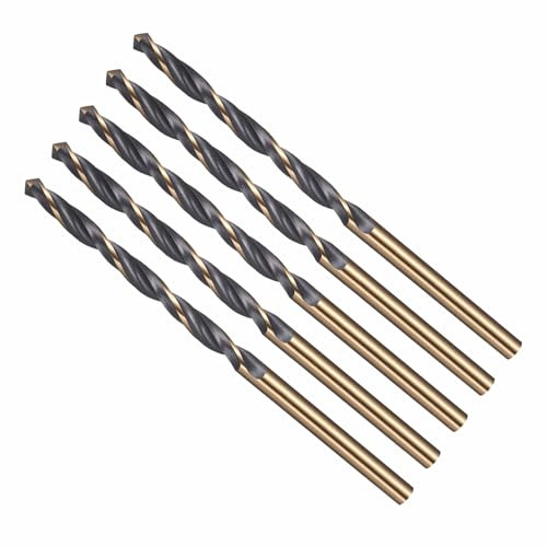 CoCud Drill Bit, 3.2mm Cutting Diameter, 4341 HSS Jobber Bits Gold and Black 118° Cutting Angle - (Applications: for Drilling Plastic Wood Soft Metal), 5-Pieces