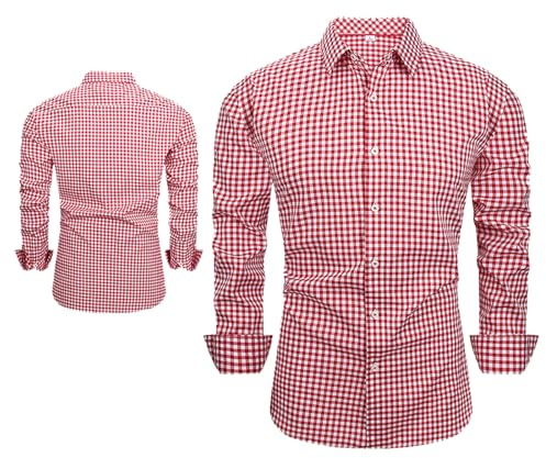 Bavaroise à Carreaux pour Homme,Chemise Homme Oktoberfest Tenue Bavaroise Chemise a Carreaux Trachtenhemden Homme Costume Oktoberfest Rouge
